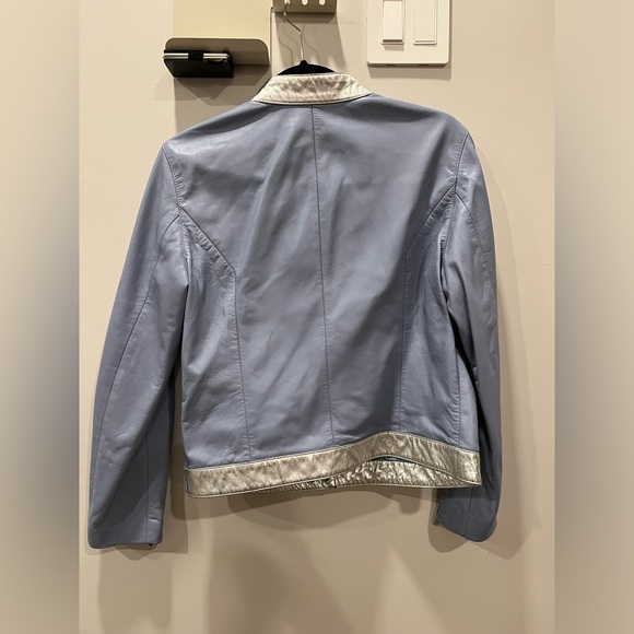 Silver & Blue Leather Racing Jacket - Picture 6 of 9